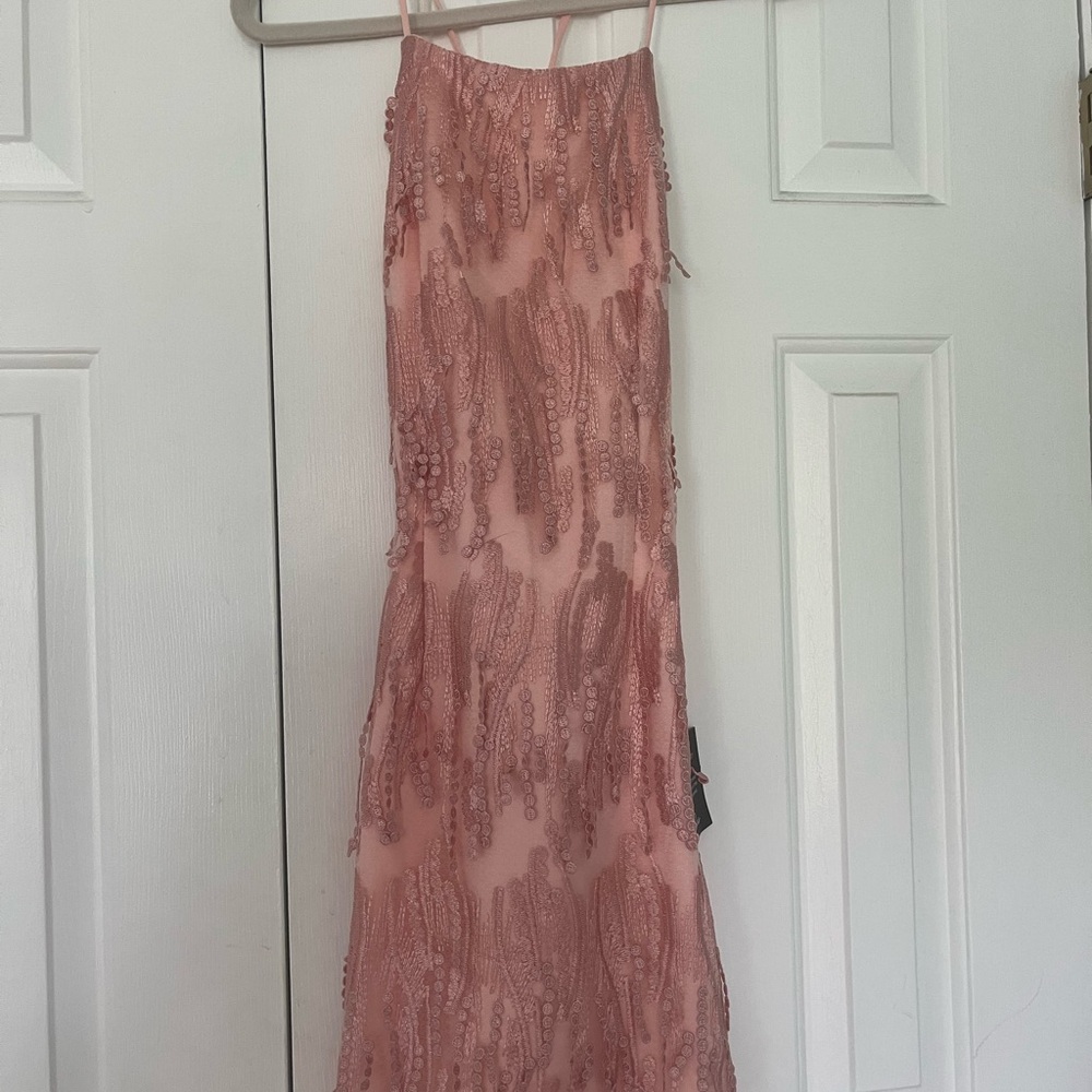 ‘Making Magic Blush Pink Fringe Lace-Up Mini Dress’